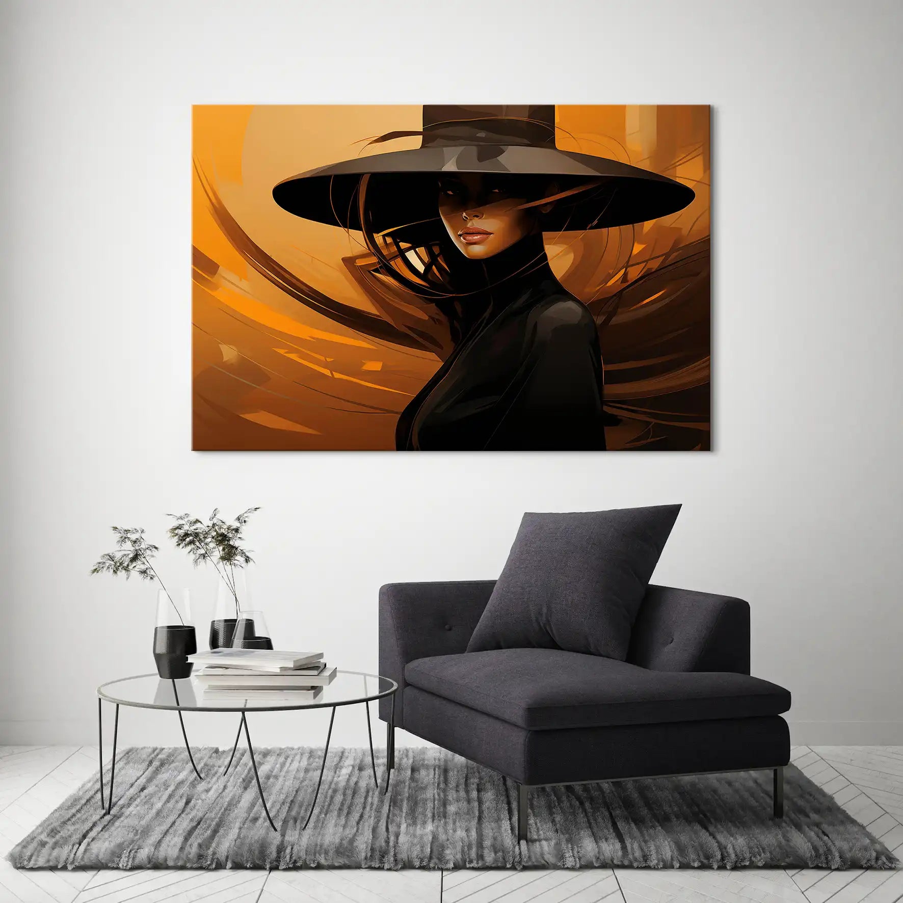 Frau modern mit Hut Leinwand Bild INGALERIE