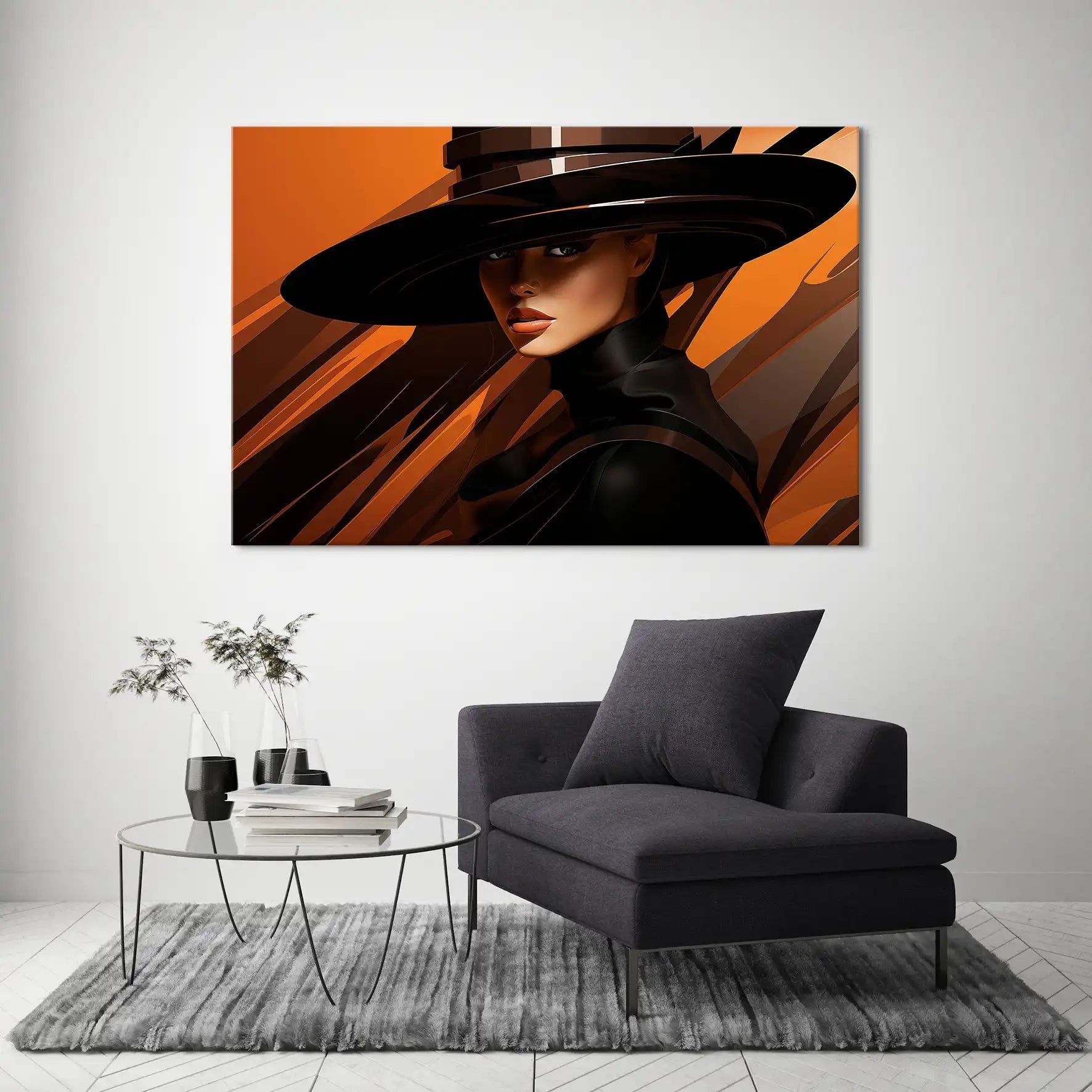 Frau mit Hut Modern Style Leinwand Bild INGALERIE