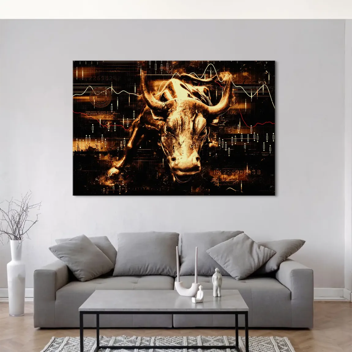 Börsenbulle Retro Art Leinwand Bild