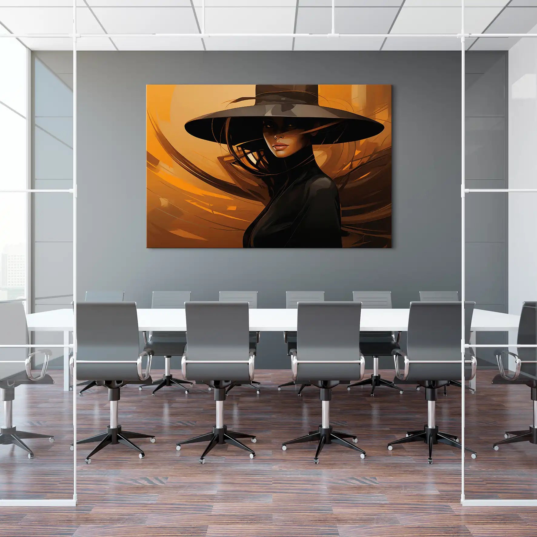 Frau modern mit Hut Leinwand Bild INGALERIE