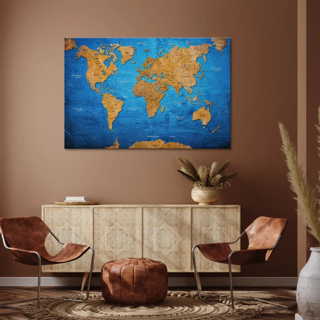 Weltkarte Blue Stone Leinwand Bild INGALERIE