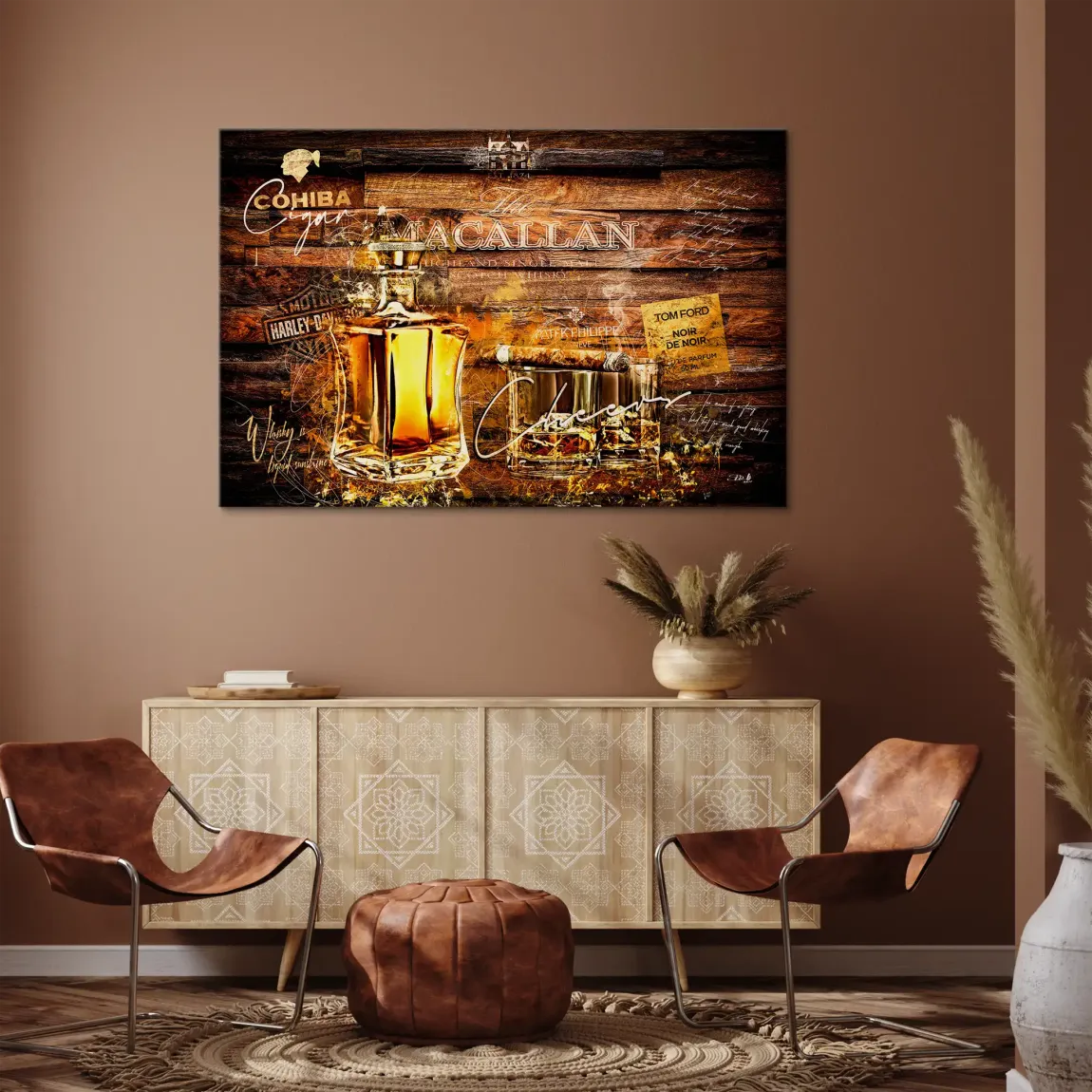 Whisky Holz und Eleganz Leinwand Bild INGALERIE
