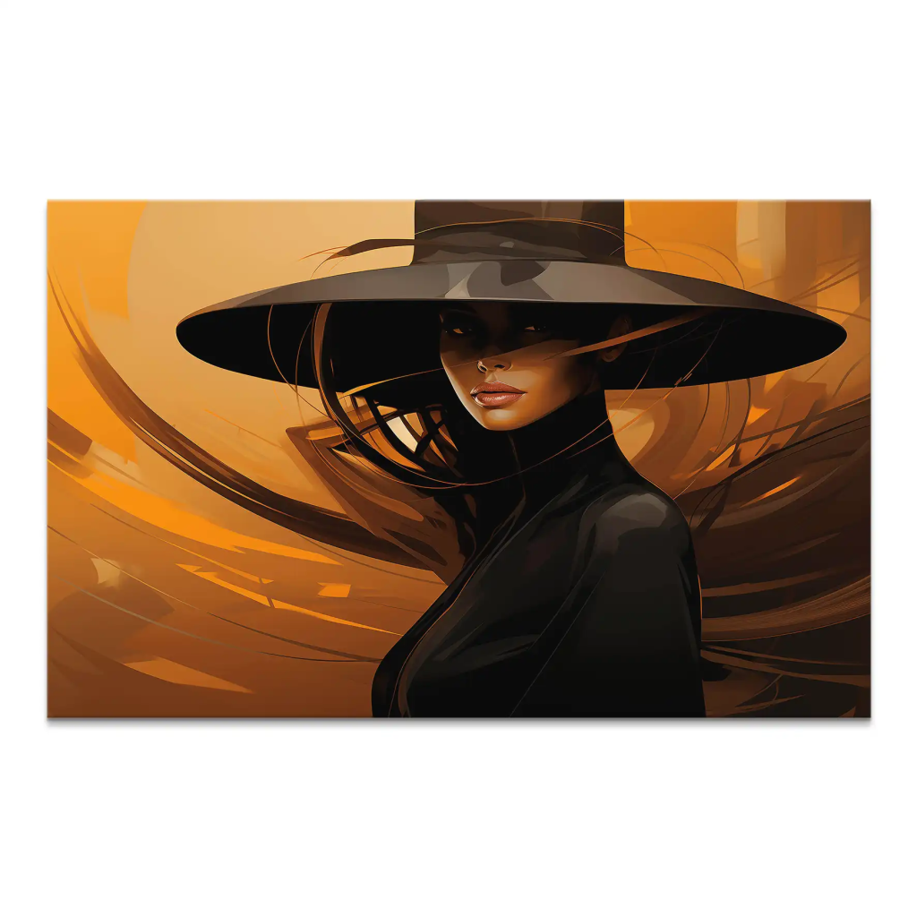 Frau modern mit Hut Leinwand Bild INGALERIE