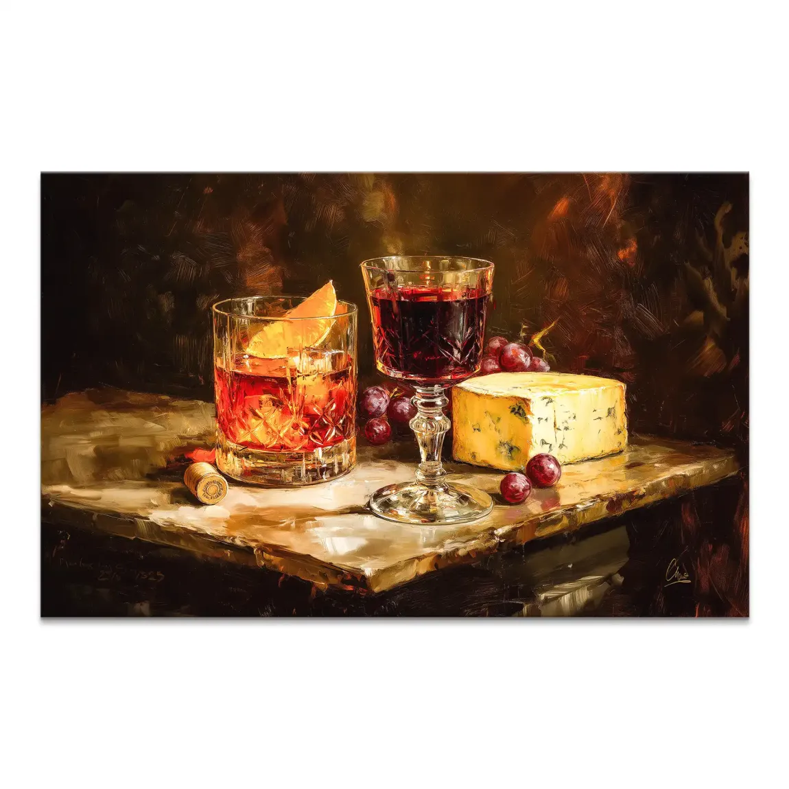 Wein & Käse Leinwand Bild