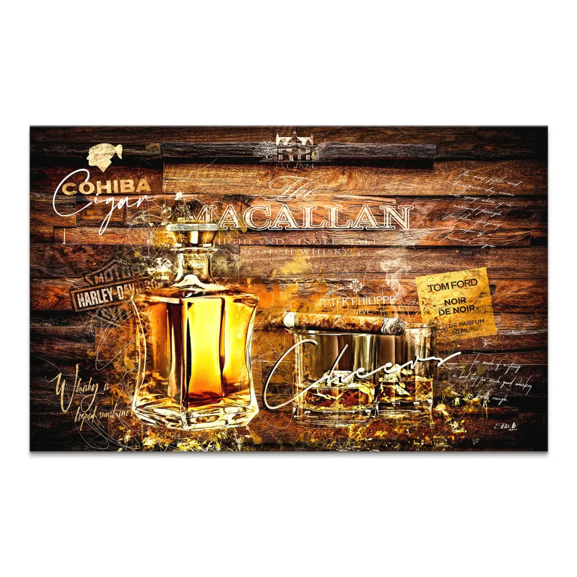 Whisky Holz und Eleganz Leinwand Bild INGALERIE