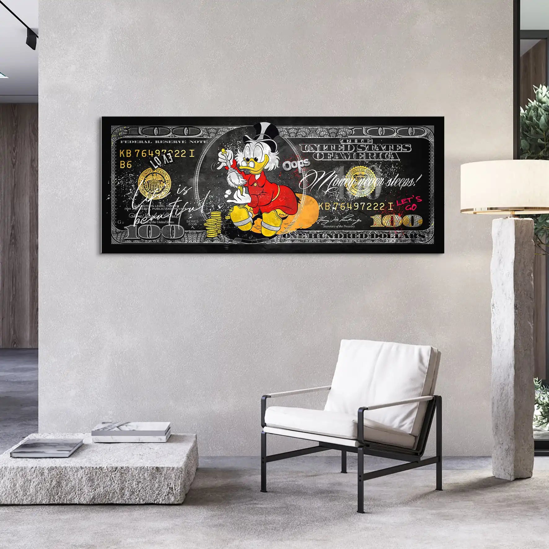 Dagobert Money Never Sleeps Dollar Dark Leinwand Bild INGALERIE