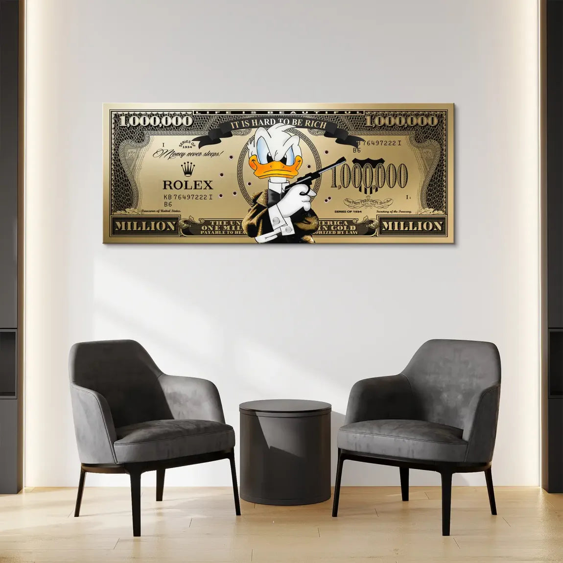 Donald Duck Goldfinger Instinct Pop Art Dollar Leinwand Bild INGALERIE