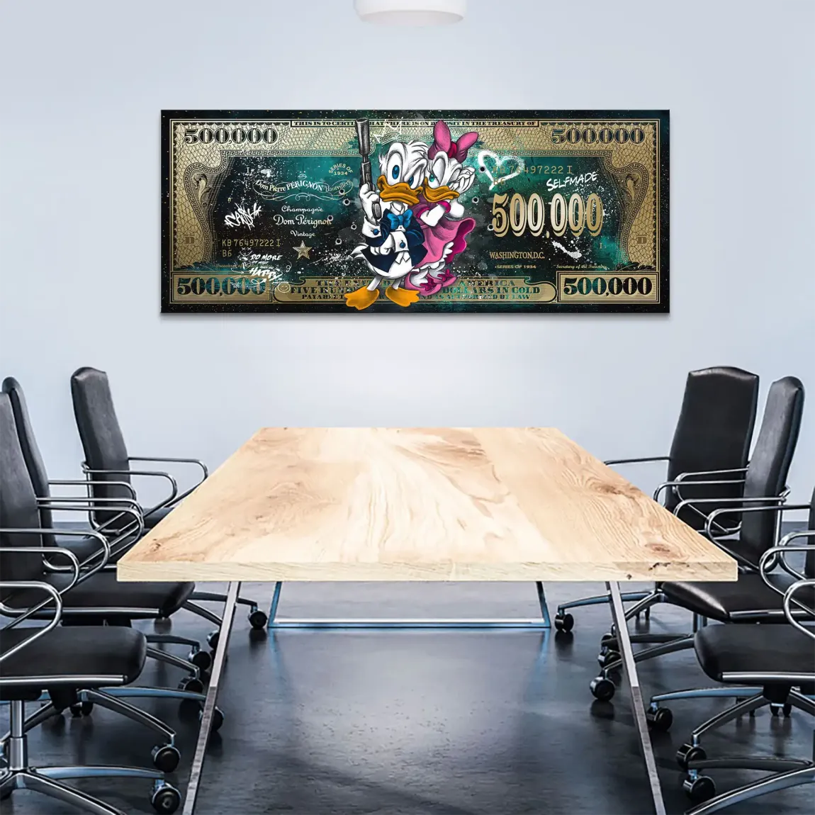 Donald & Daisy Duck Green Gold Pop Art Dollar Leinwand Bild INGALERIE