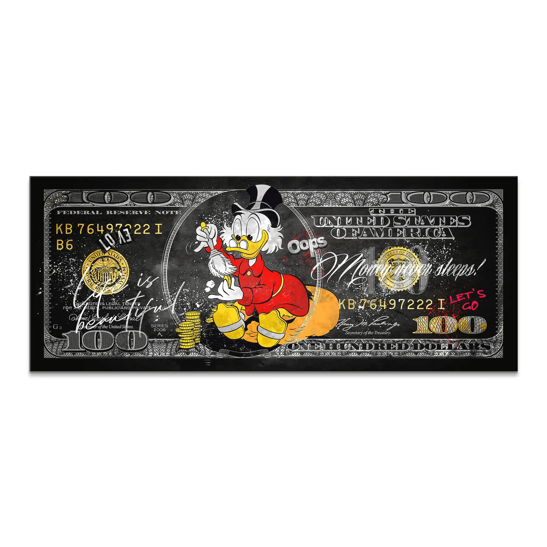 Dagobert Money Never Sleeps Dollar Dark Leinwand Bild INGALERIE