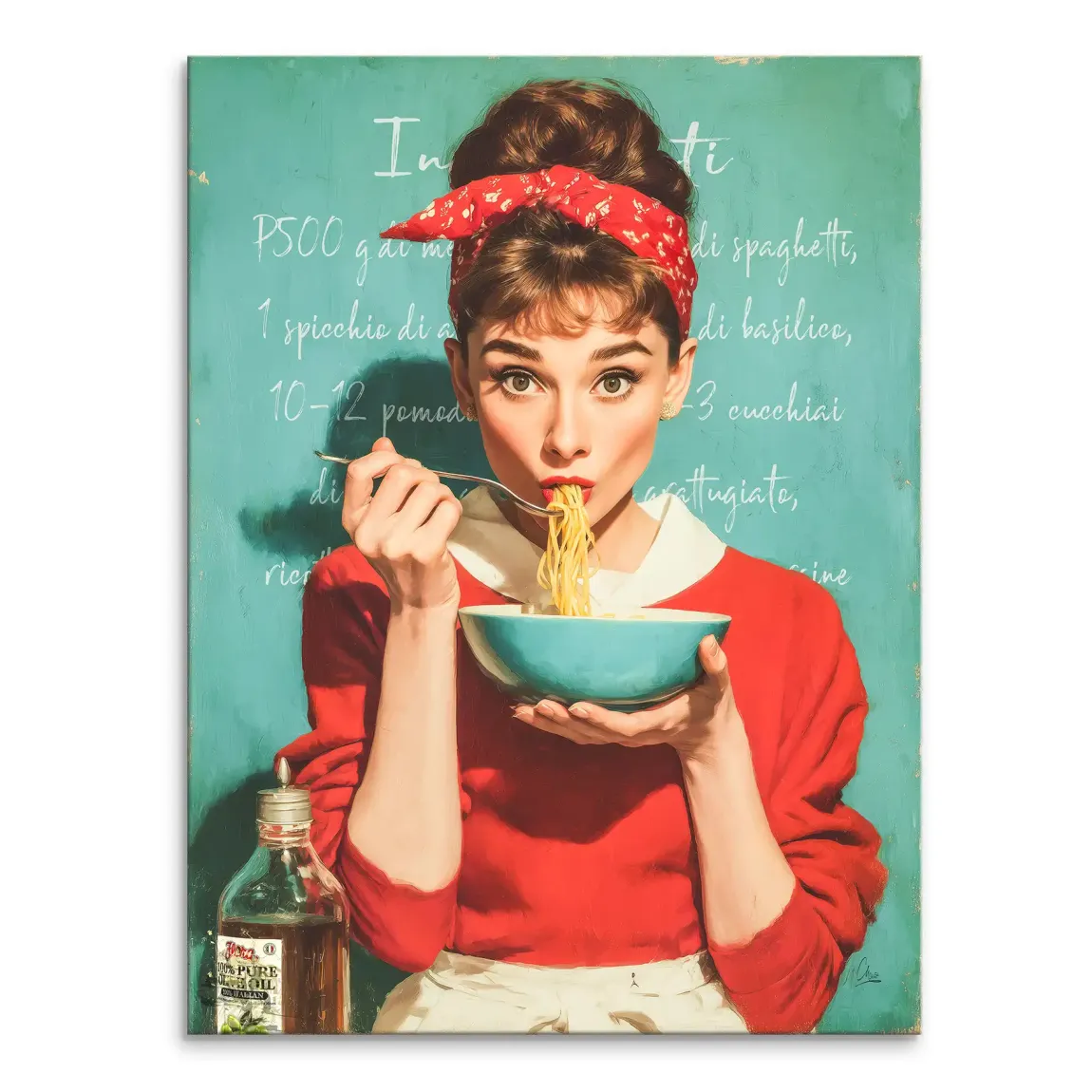 Audrey Hepburn Pasta Moments Leinwand Bild