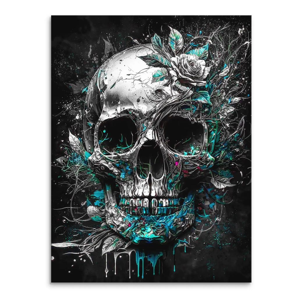 Totenkopf Silver Style Leinwand Bild INGALERIE