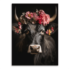 Kuh Mit Blumen Leinwand Bild