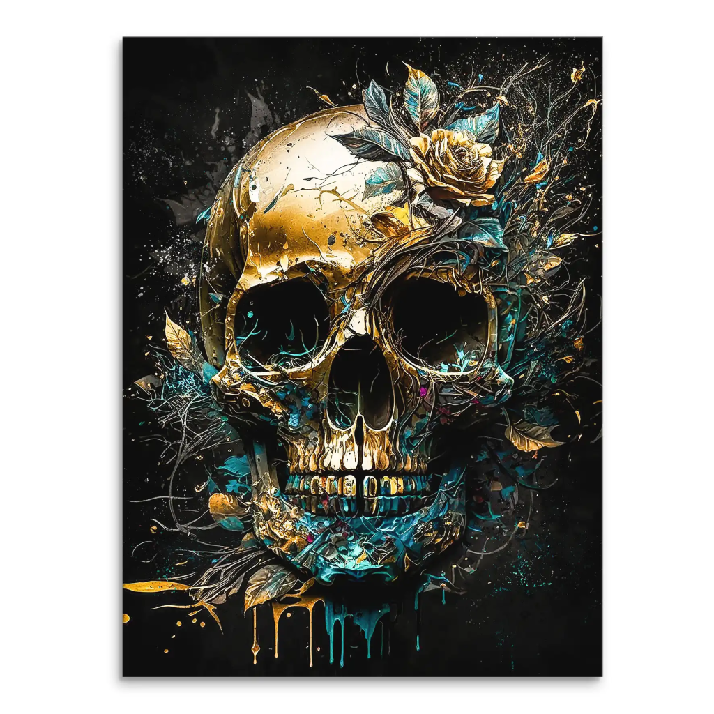 Totenkopf Gold Style Leinwand Bild INGALERIE