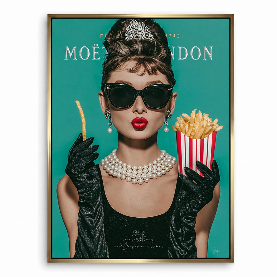 Audrey Hepburn Pommes Leinwand Bild