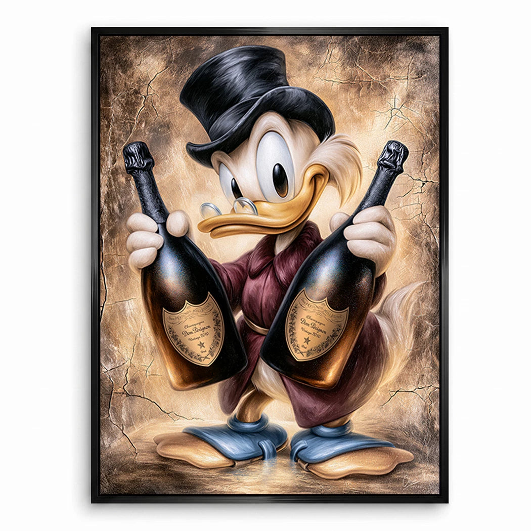 Dagobert Duck Champagner Art Leinwand Bild