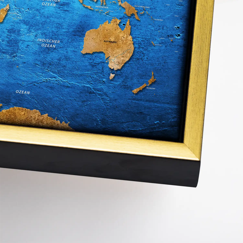 Weltkarte Blue Stone Leinwand Bild INGALERIE