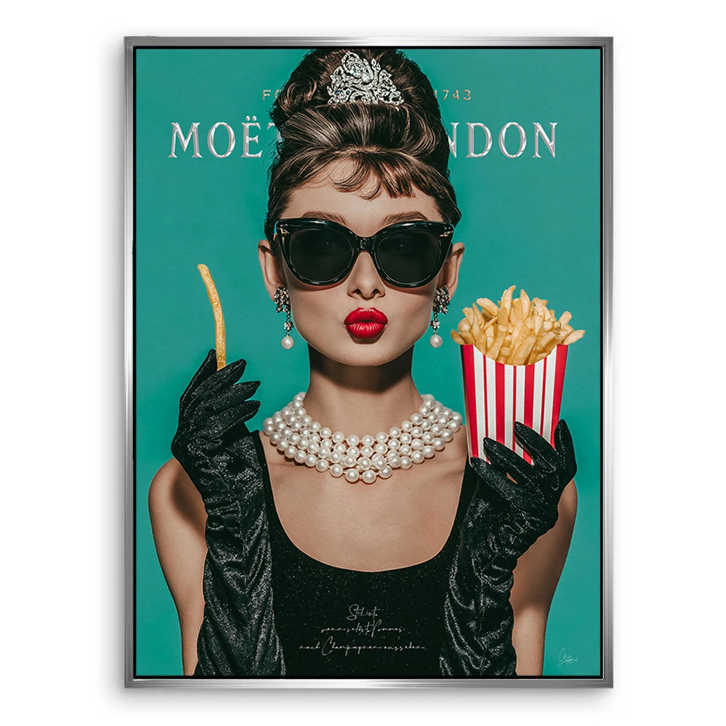 Audrey Hepburn Pommes Leinwand Bild
