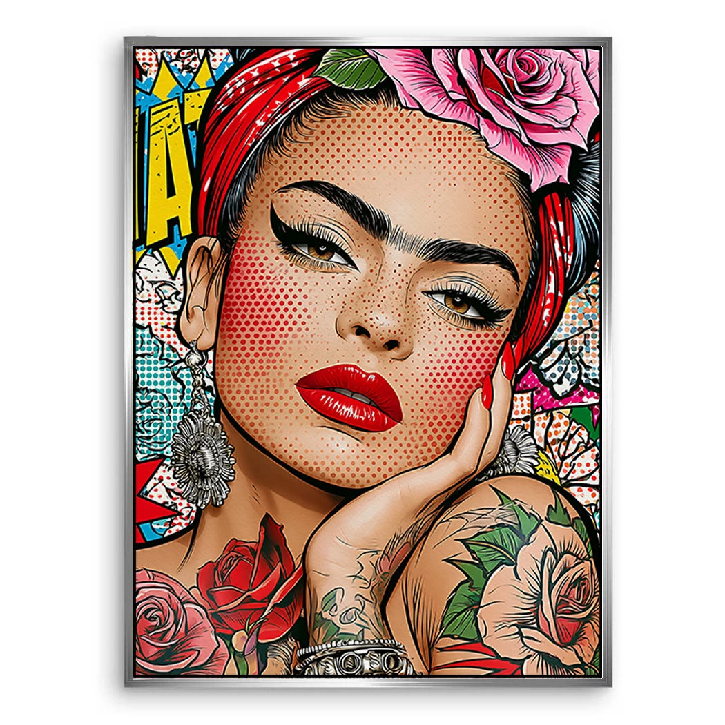Frida Kahlo Rose Pop Art Leinwand Bild