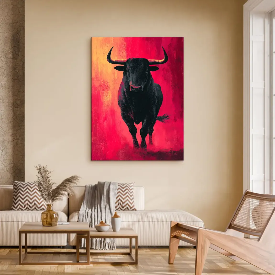 Stier in Rot Leinwand Bild