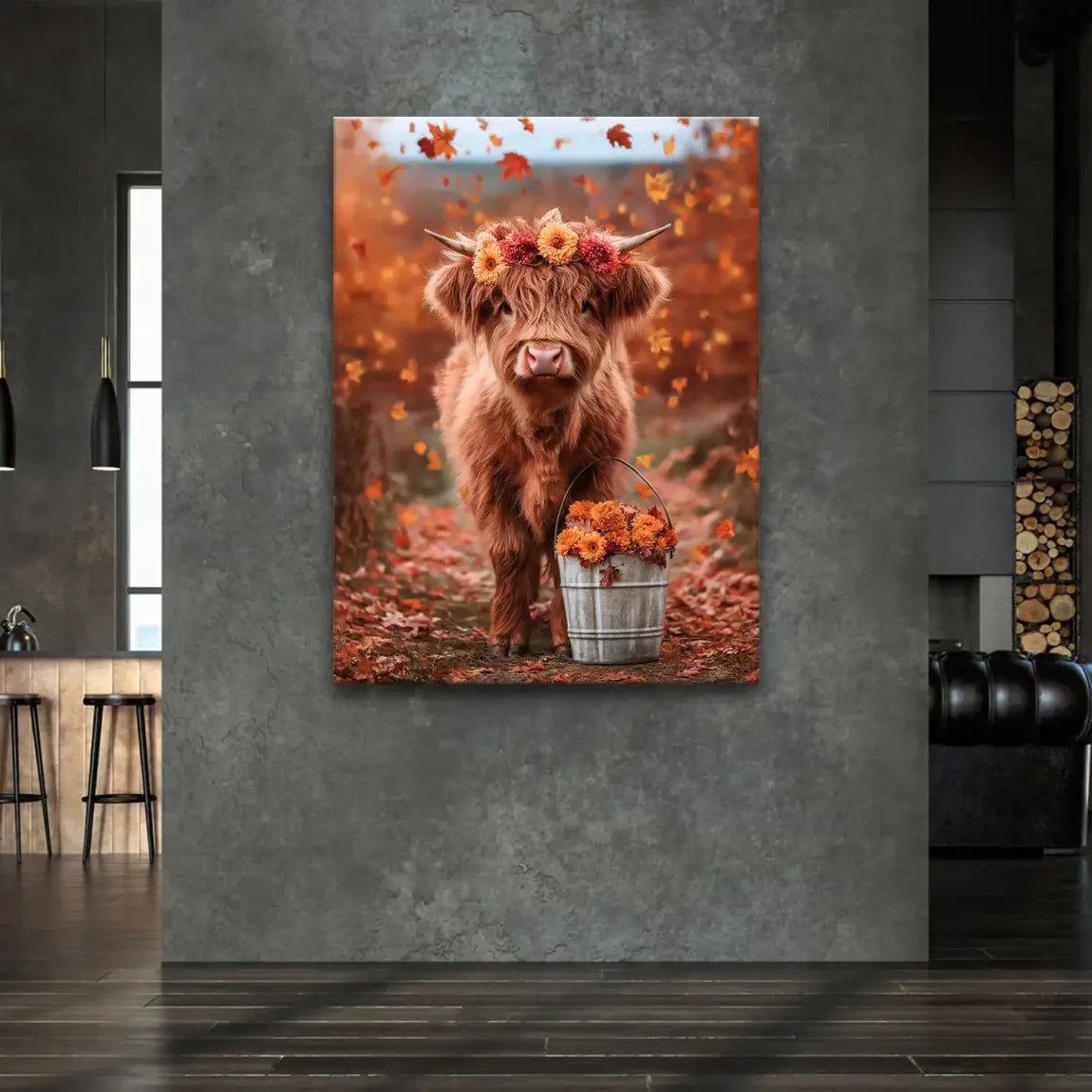 Herbstliebe Highland Leinwand Bild