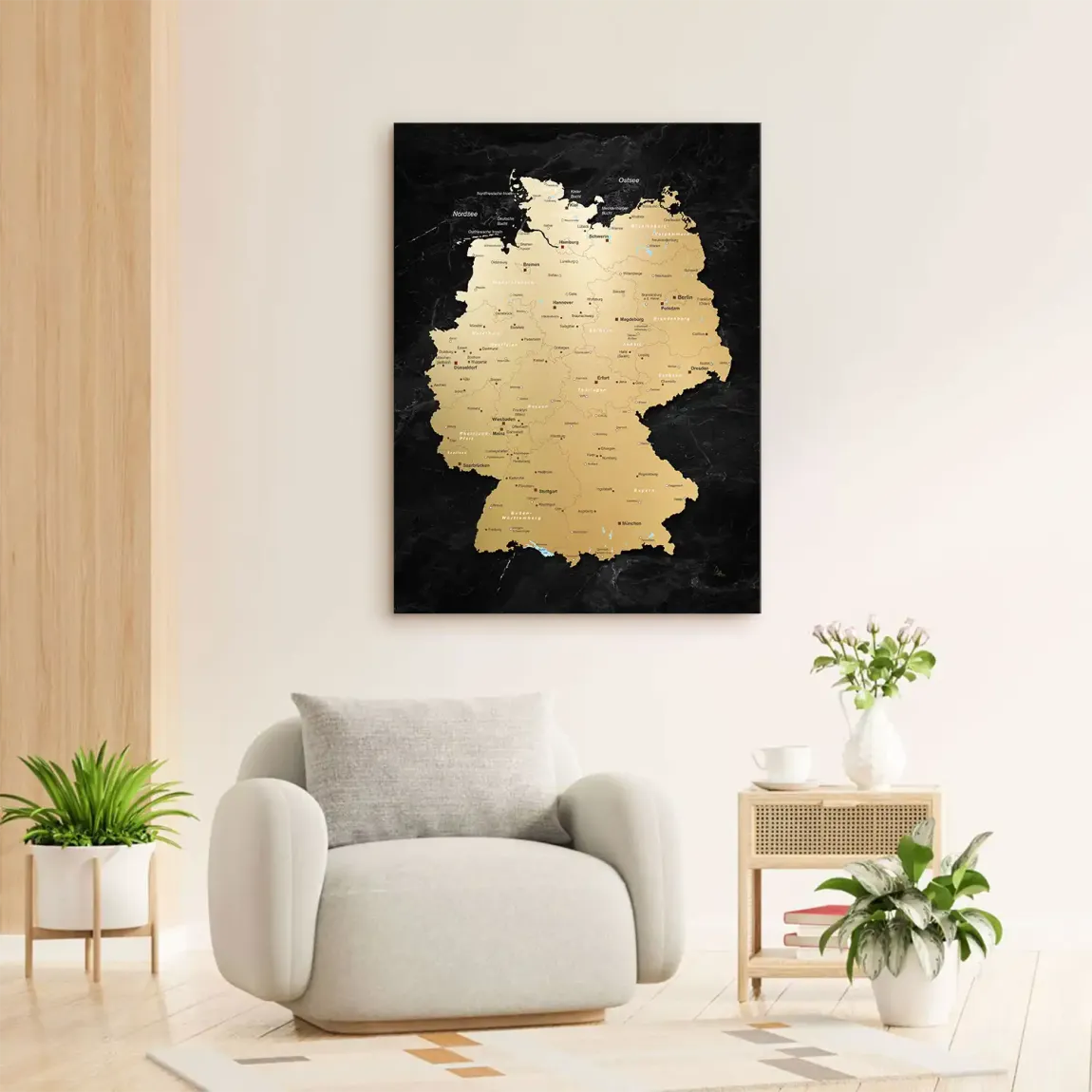 Deutschland Karte Gold Retro Leinwand Bild