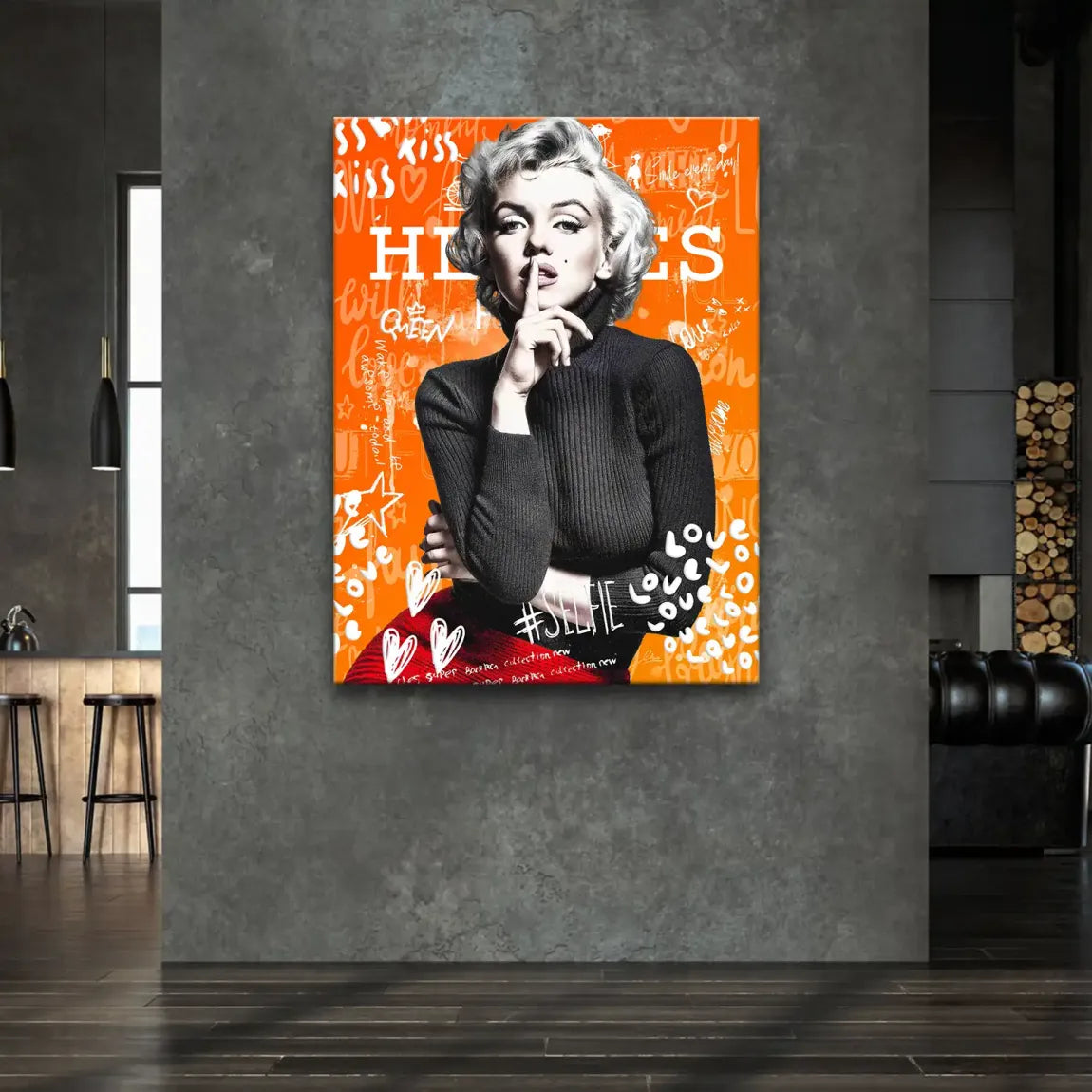 Marilyn Orange Kiss Pop Art Leinwand Bild