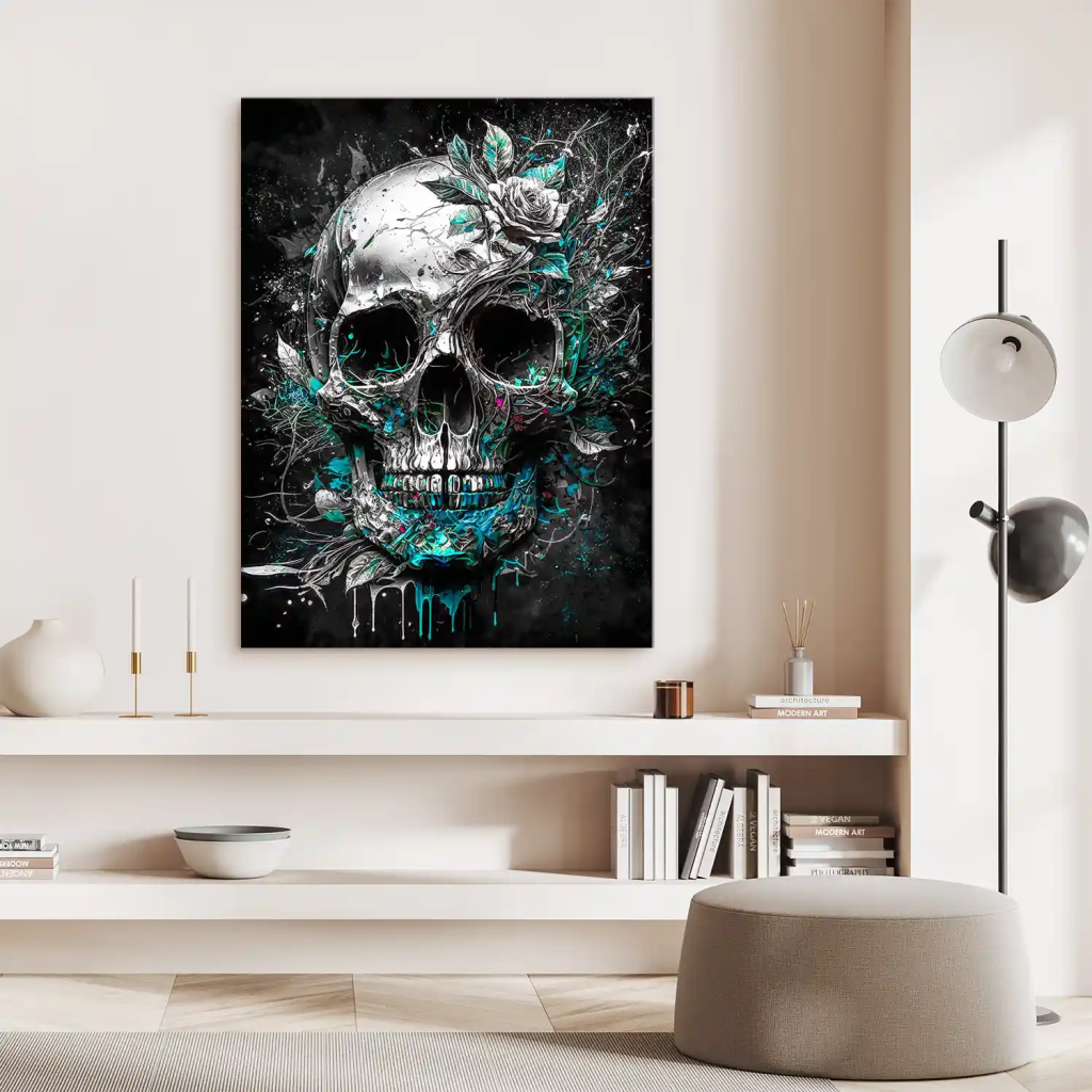 Totenkopf Silver Style Leinwand Bild INGALERIE