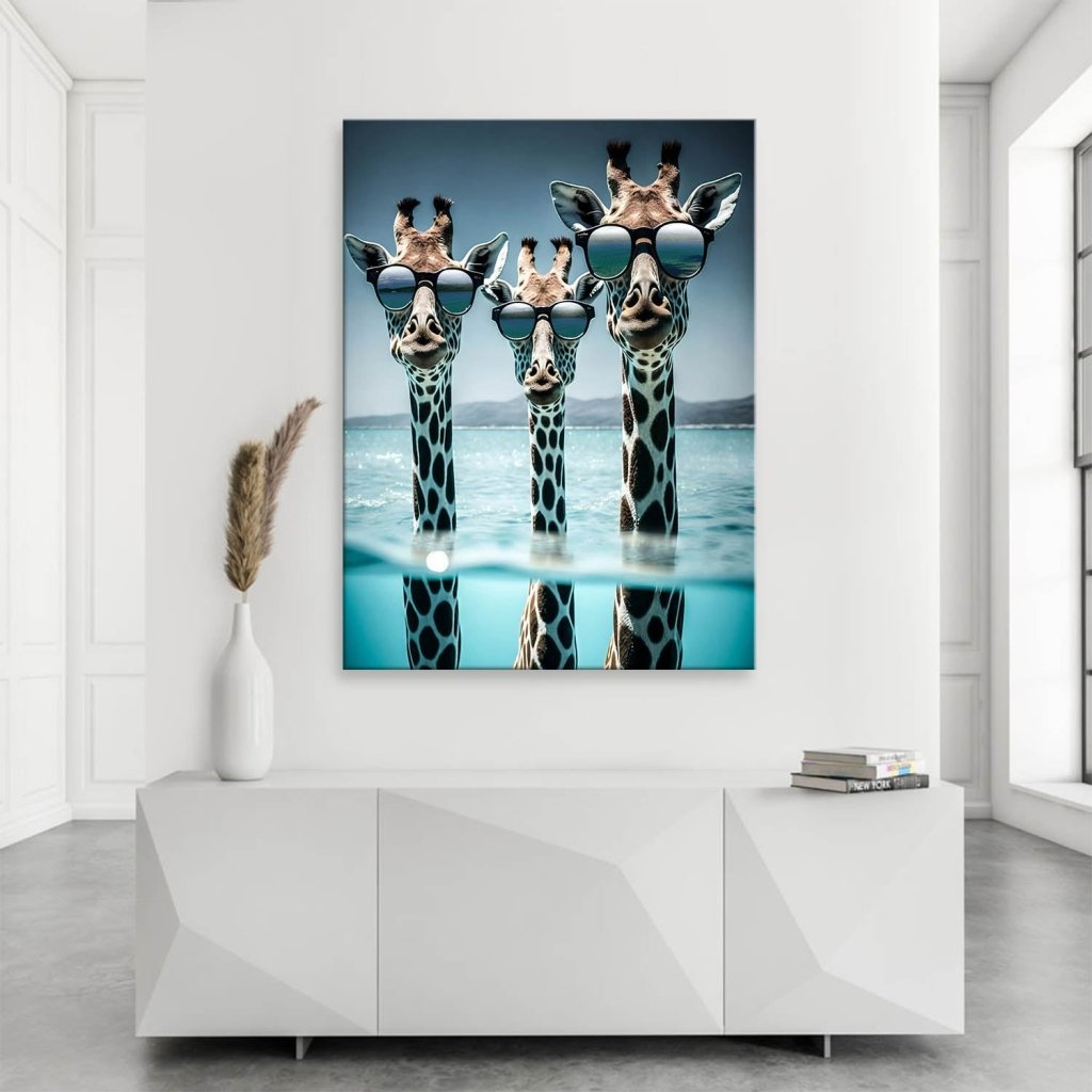 Drei Giraffen im Meer Leinwand Bild INGALERIE