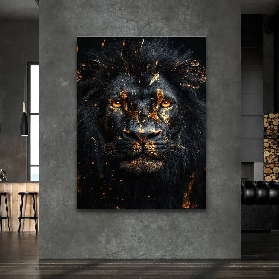 Black Lion in Gold Leinwand Bild INGALERIE