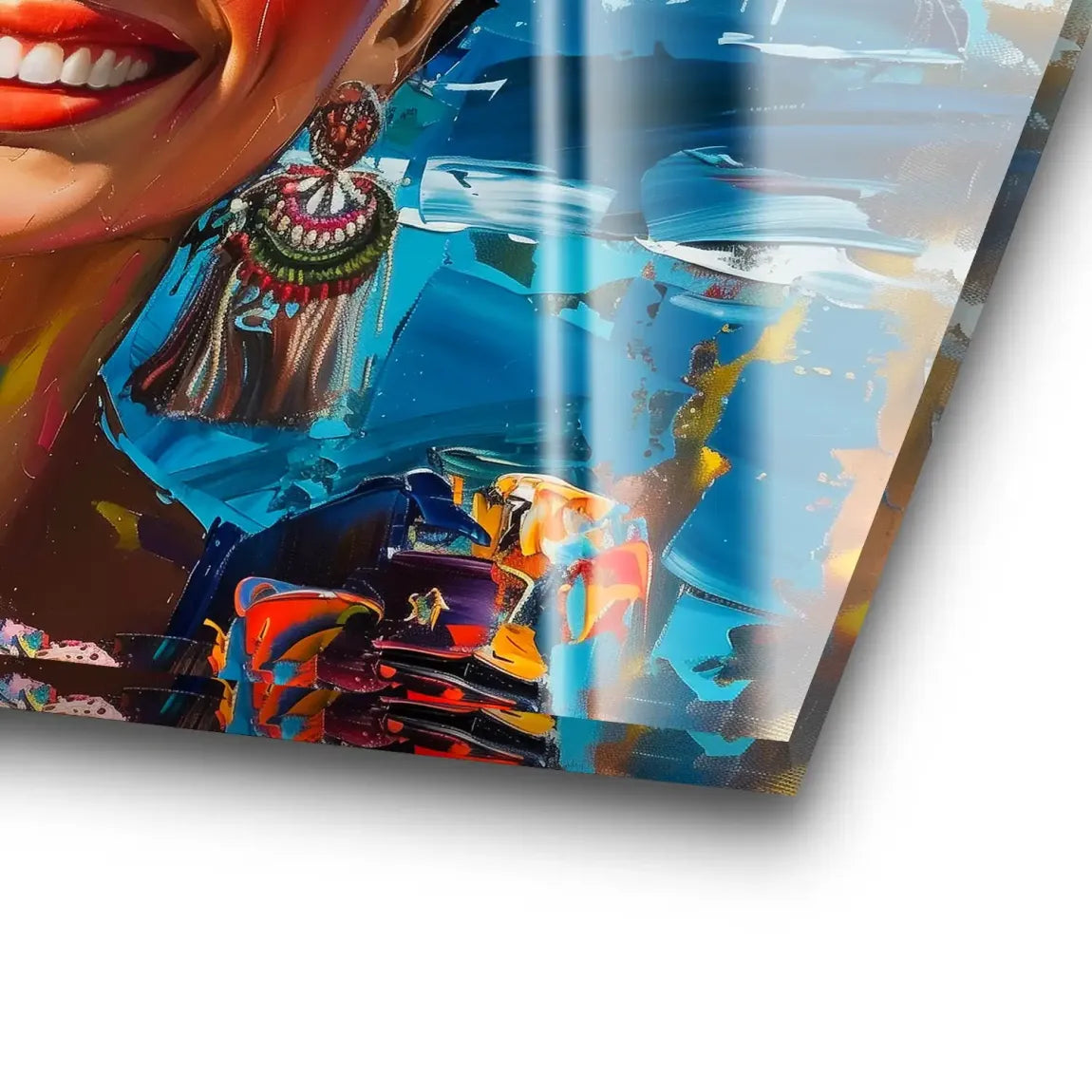 Frida lacht in Farbenpracht Acrylglas Bild INGALERIE