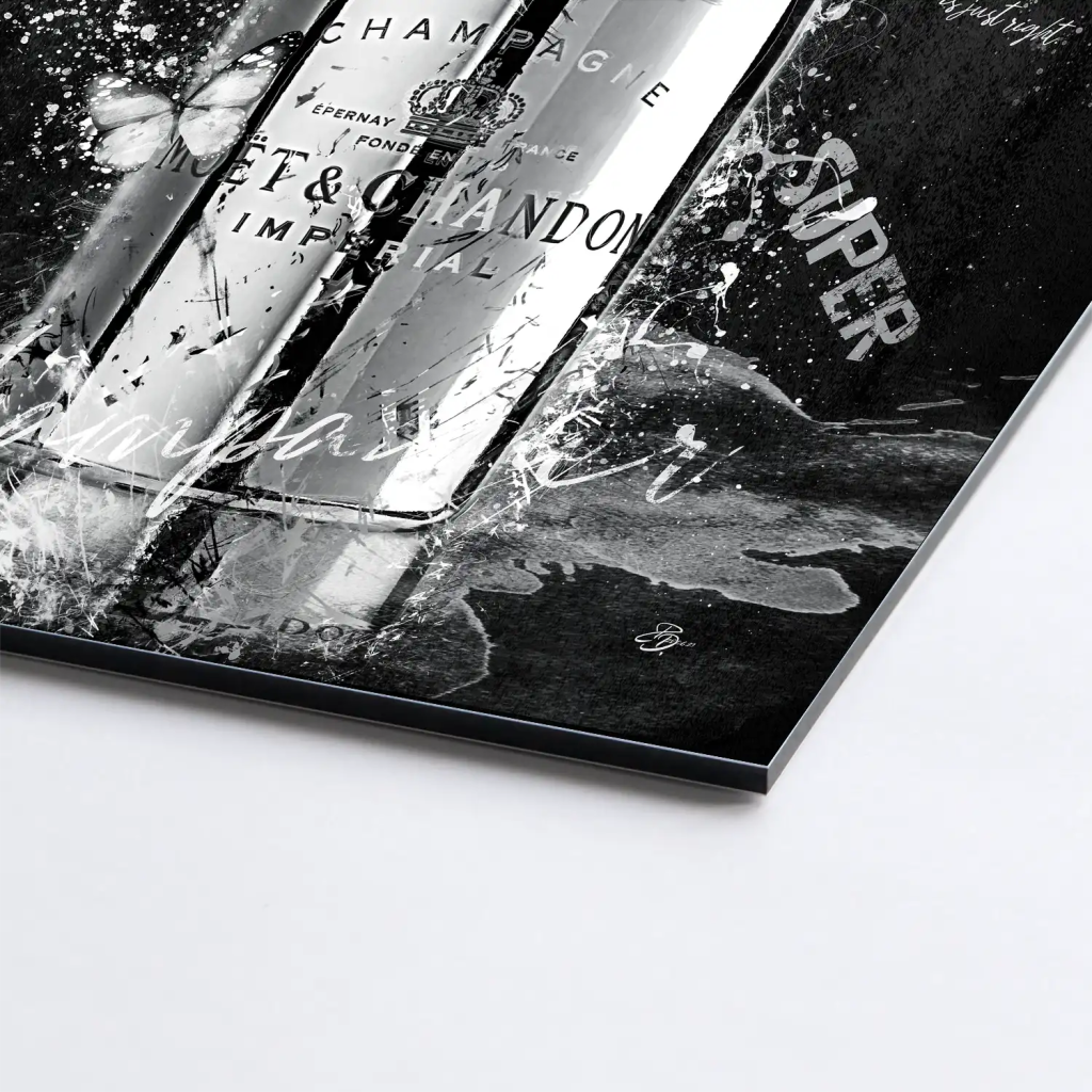 Champagner Black & White AluDibond Bild INGALERIE