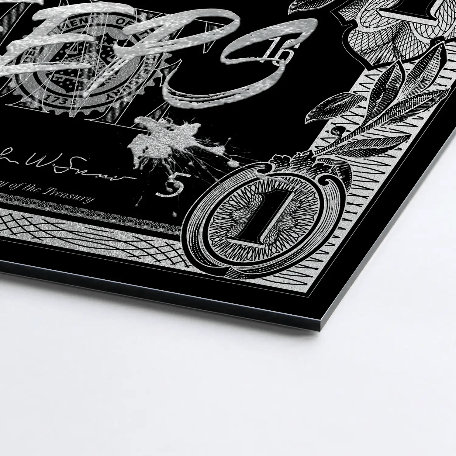 Monney Never Sleeps Dollar Silver AluDibond Bild INGALERIE