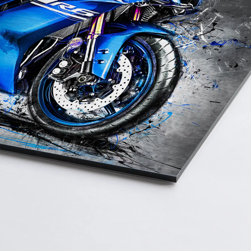 Yamaha R6 Abstrakt Blau AluDibond Gebürstet - INGALERIE