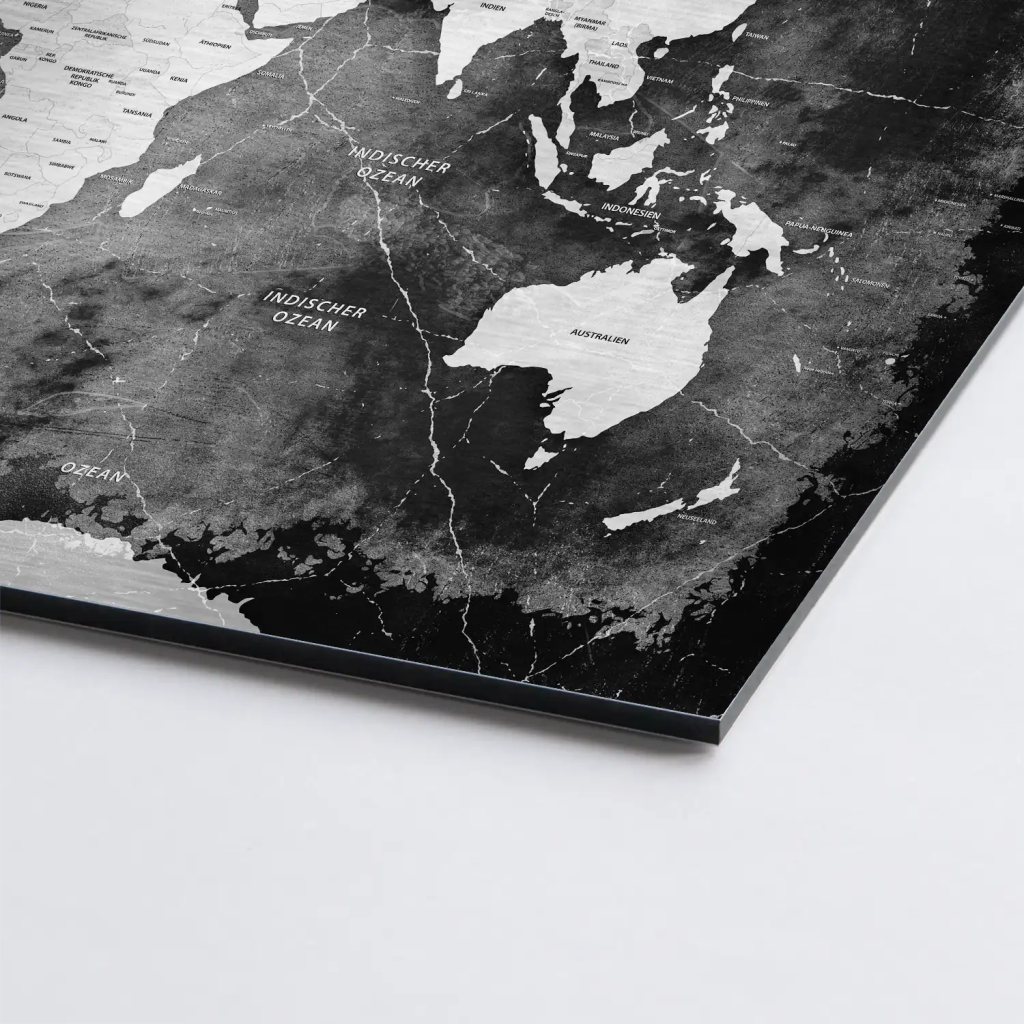 Weltkarte Black Stone AluDibond Gebürstet INGALERIE