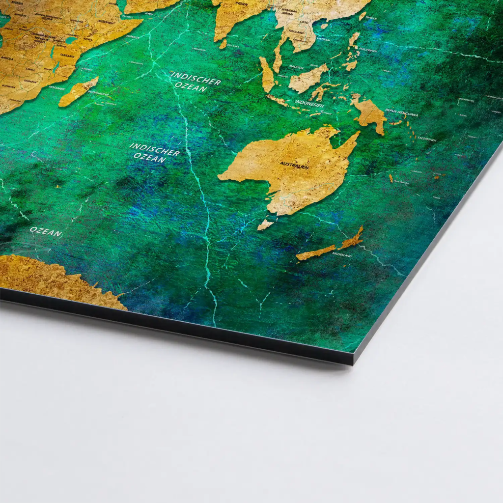 Weltkarte Green Ocean AluDibond Gebürstet INGALERIE