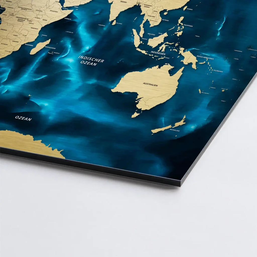 Weltkarte Ocean Blue AluDibond Gebürstet INGALERIE
