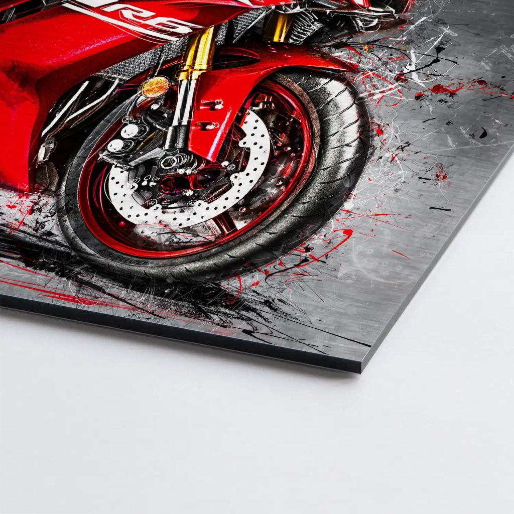 Yamaha R6 Abstrakt Rot AluDibond Gebürstet - INGALERIE