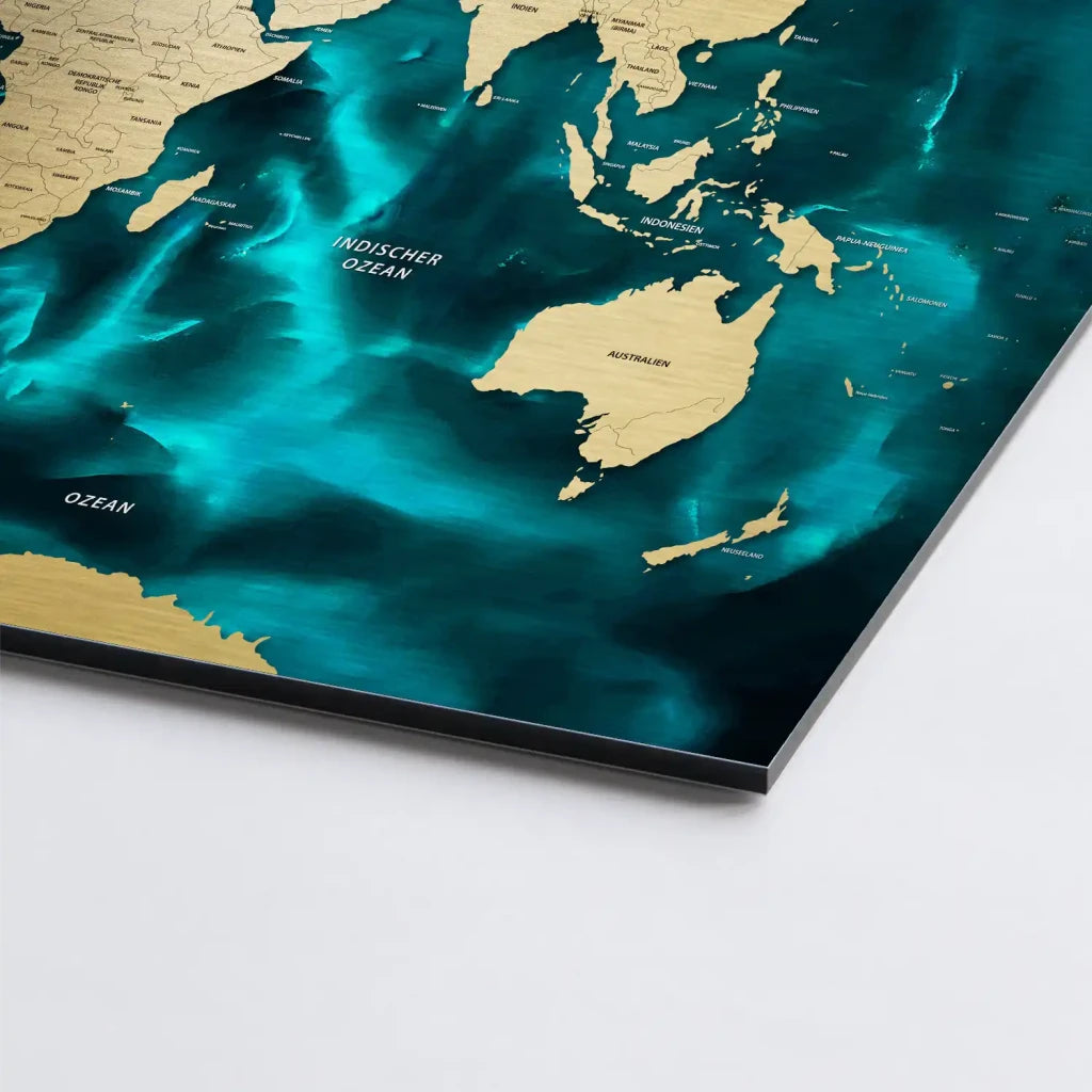 Weltkarte Ocean Türkis AluDibond Gebürstet INGALERIE