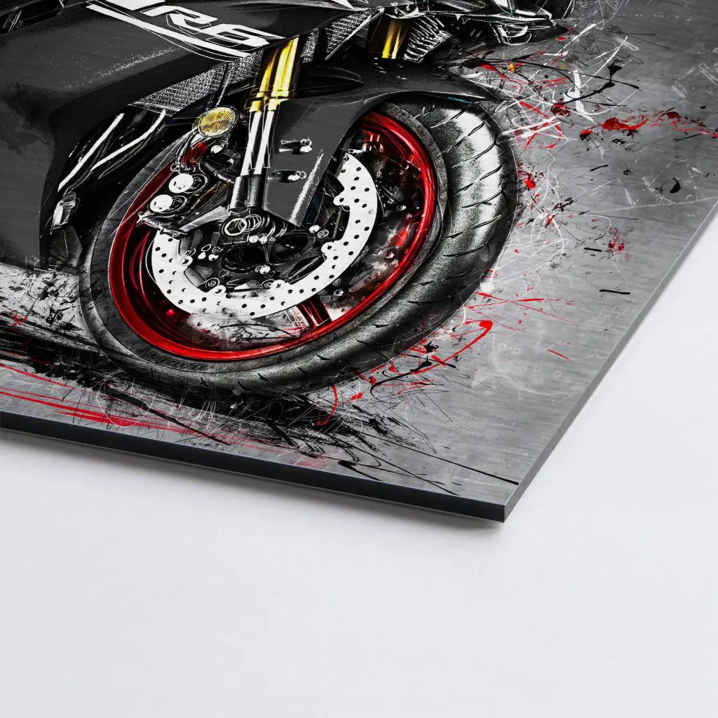 Yamaha R6 Abstrakt Black AluDibond Gebürstet - INGALERIE