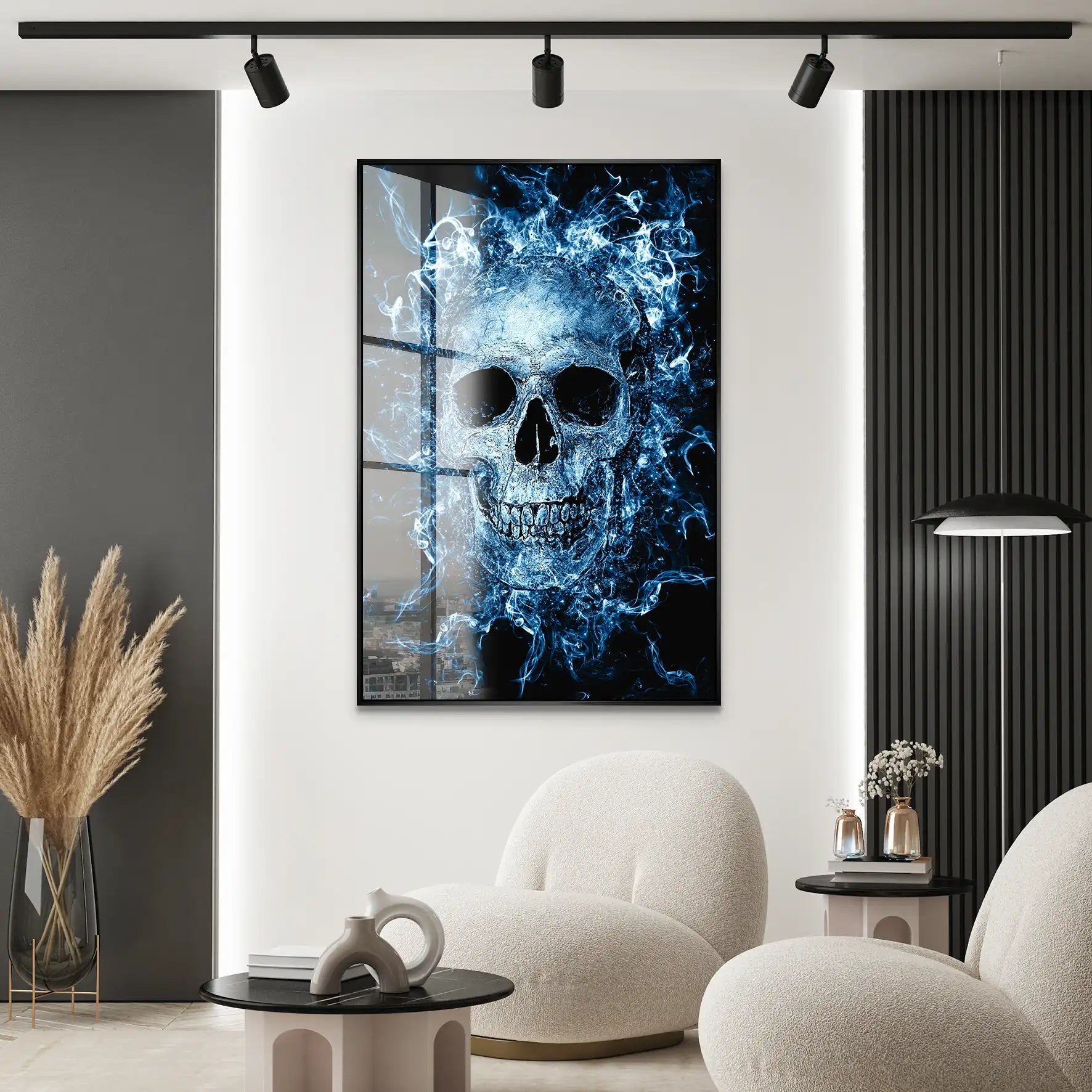 Totenkopf Abstrakt Blau Acrylglas Bild INGALERIE