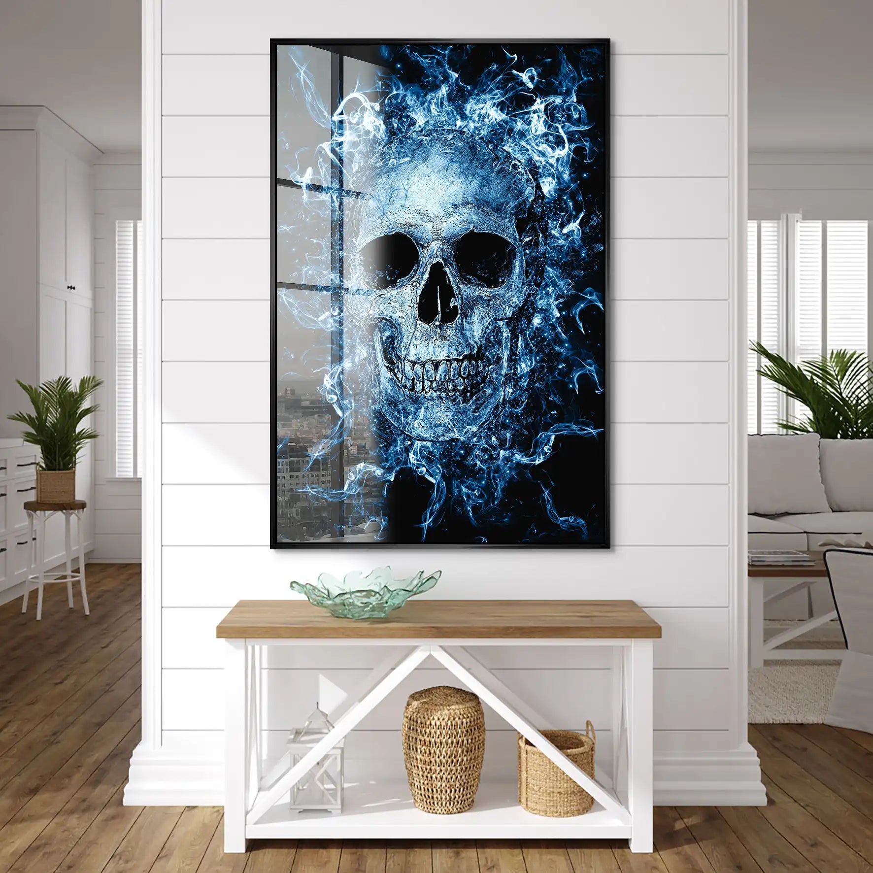Totenkopf Abstrakt Blau Acrylglas Bild INGALERIE