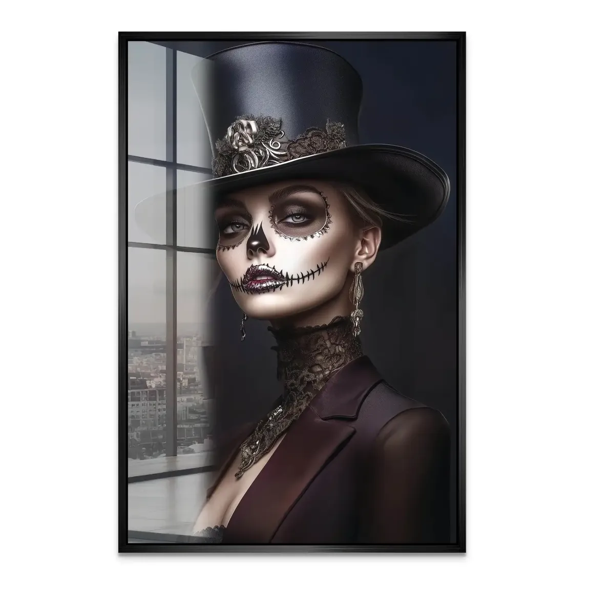 Elegante Lady mit Totenkopf-Make-up Acrylglas Bild INGALERIE