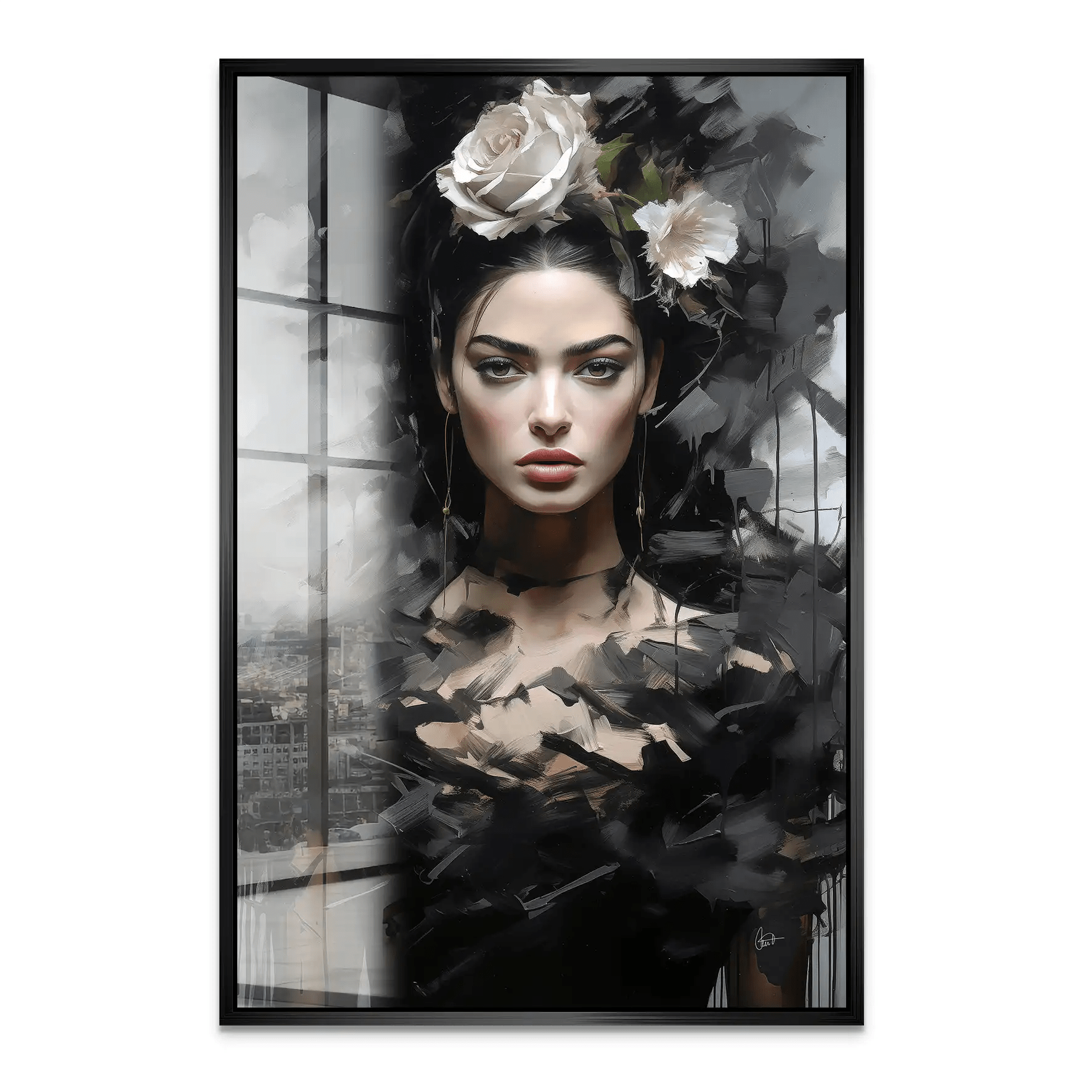 Frida Kahlo Black Art Acrylglas Bild INGALERIE
