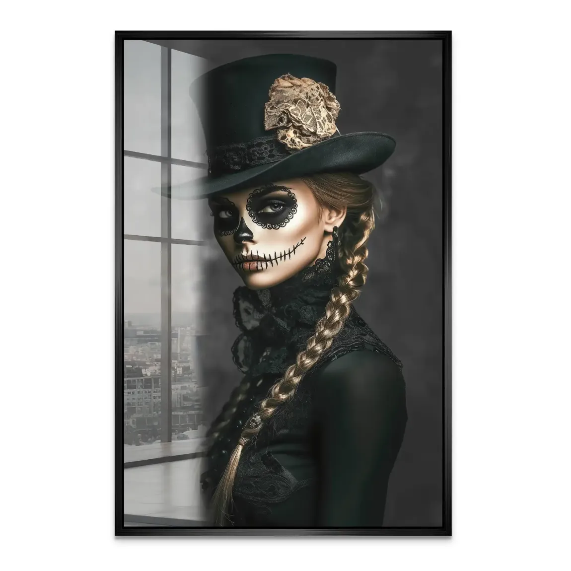 Geheimnisvolle Schönheit im Catrina Look Acrylglas Bild INGALERIE