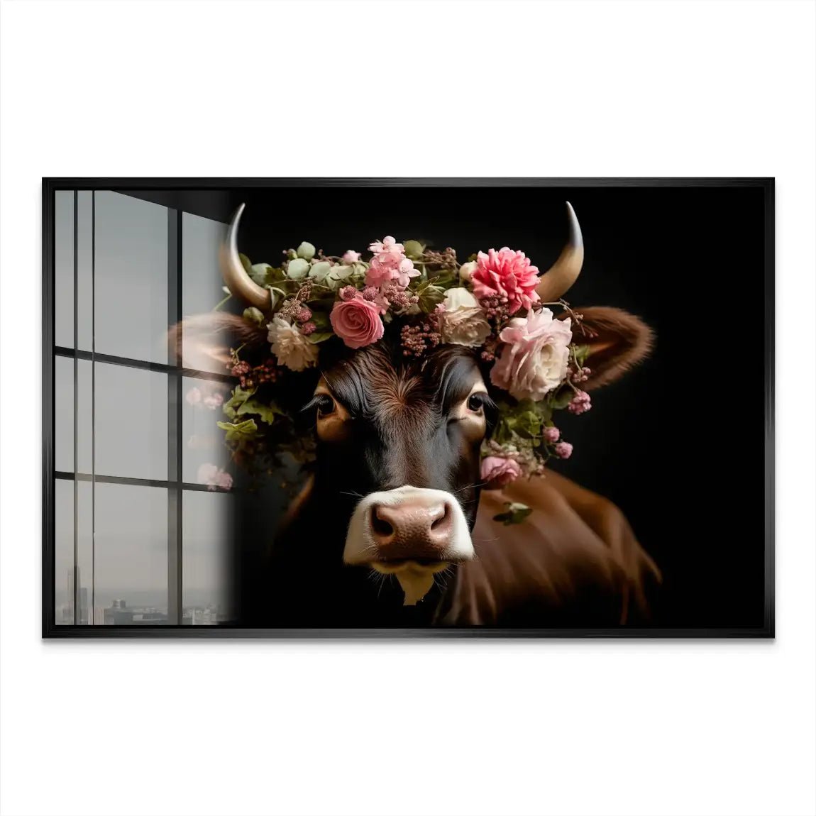 Kuh liebt Blumen Acrylglas Bild INGALERIE