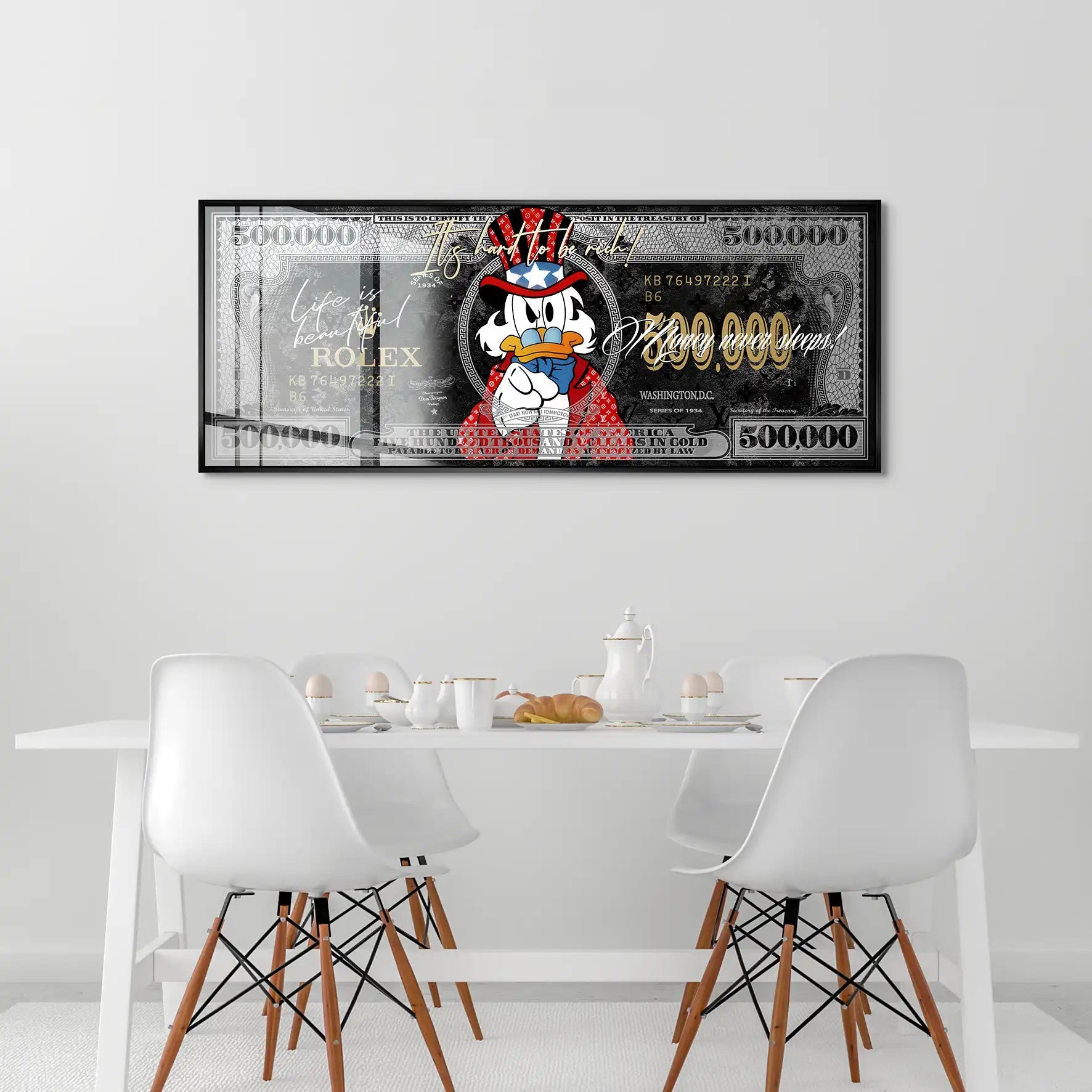 Dagobert Money Never Sleeps Dollar Black Acrylglas Bild INGALERIE