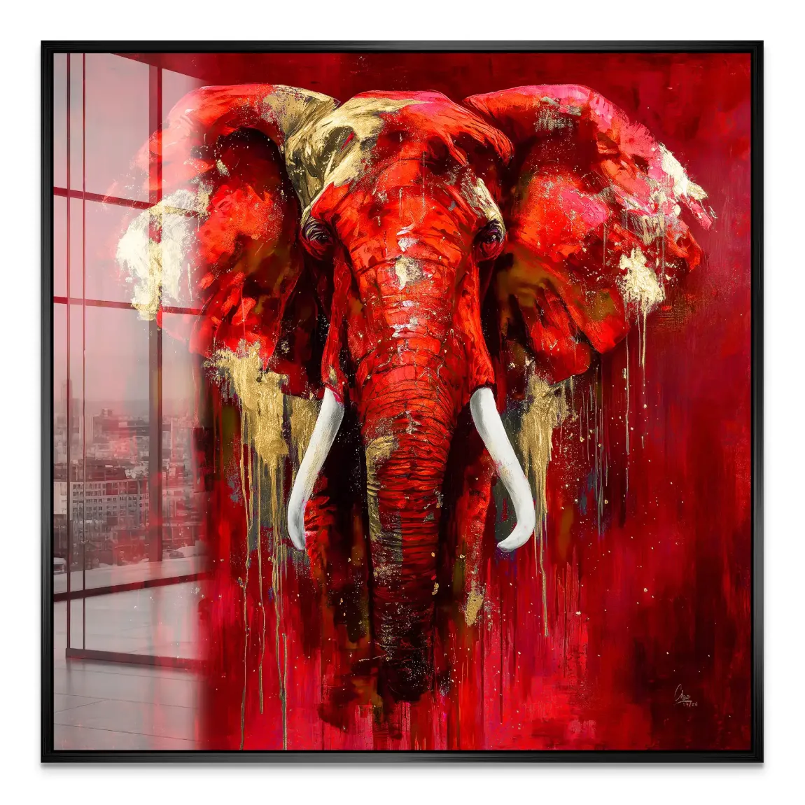 Roter Elefant Acrylglasbild