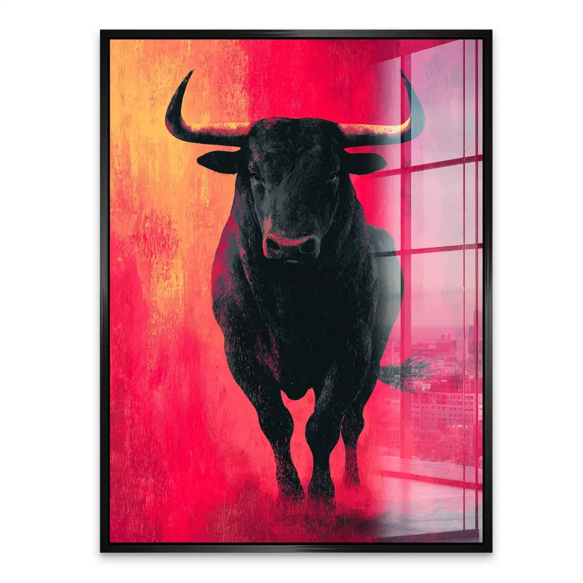 Stier in Rot Acrylglasbild