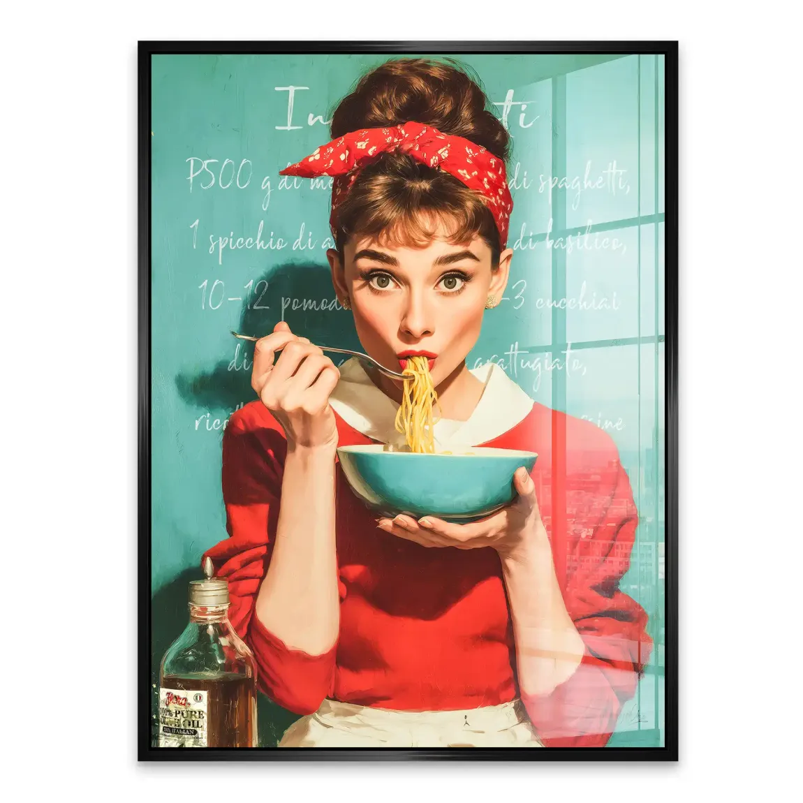 Audrey Hepburn Pasta Moments Acrylglasbild