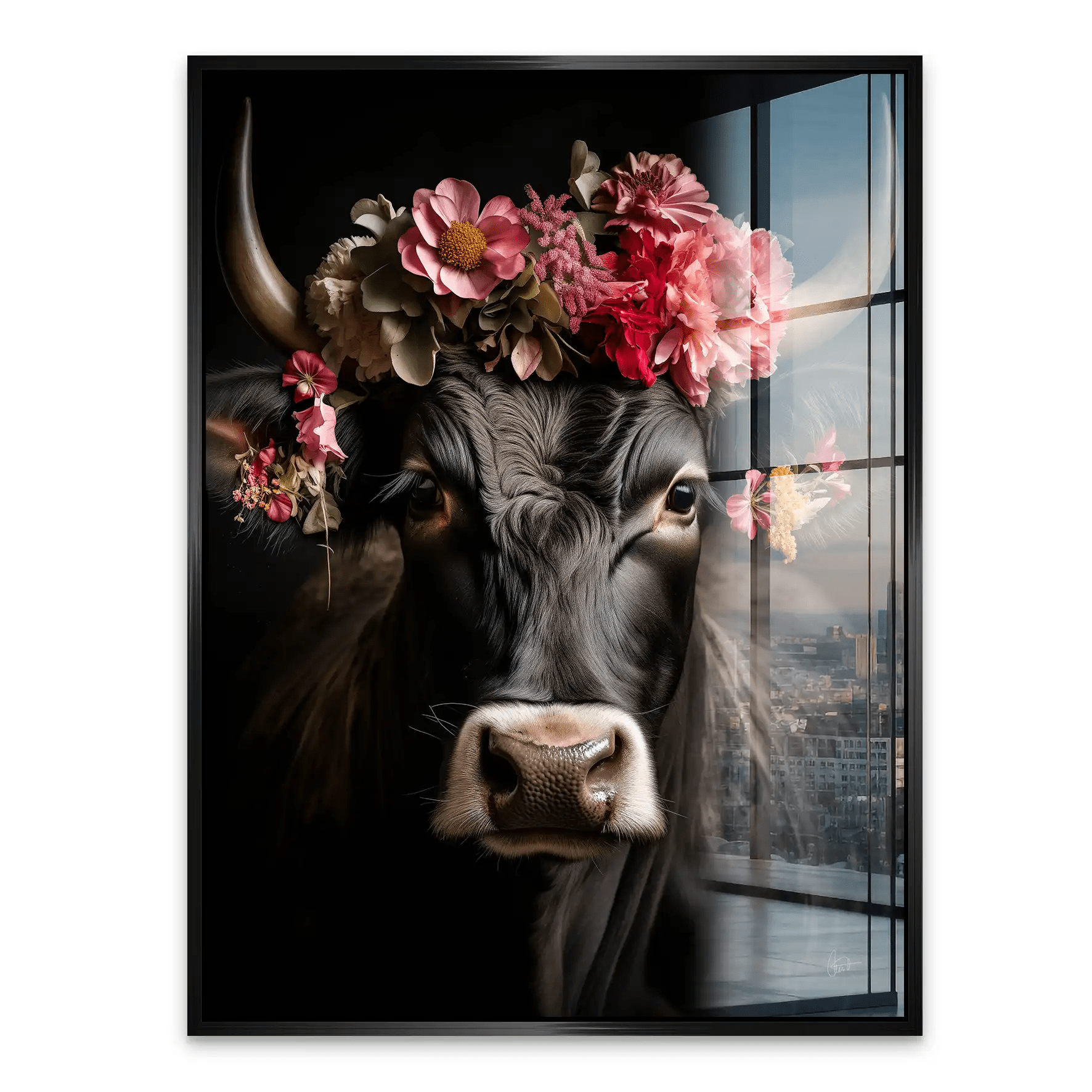 Kuh Mit Blumen Acrylglas Bild INGALERIE